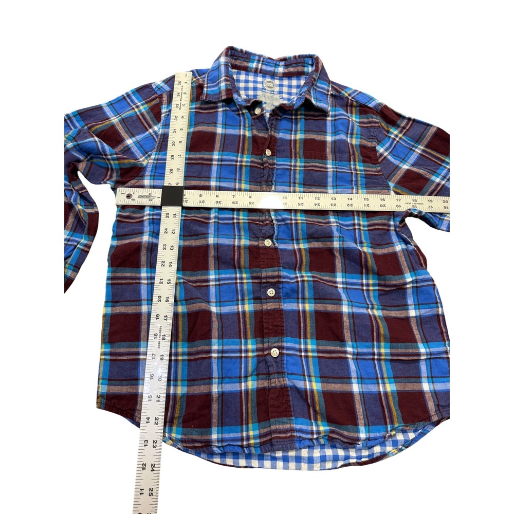 Wonder Nation Flannel Plaid Button Up Shirt Boys XL Windsor Wine Blue Cotton - Picture 3 of 5
